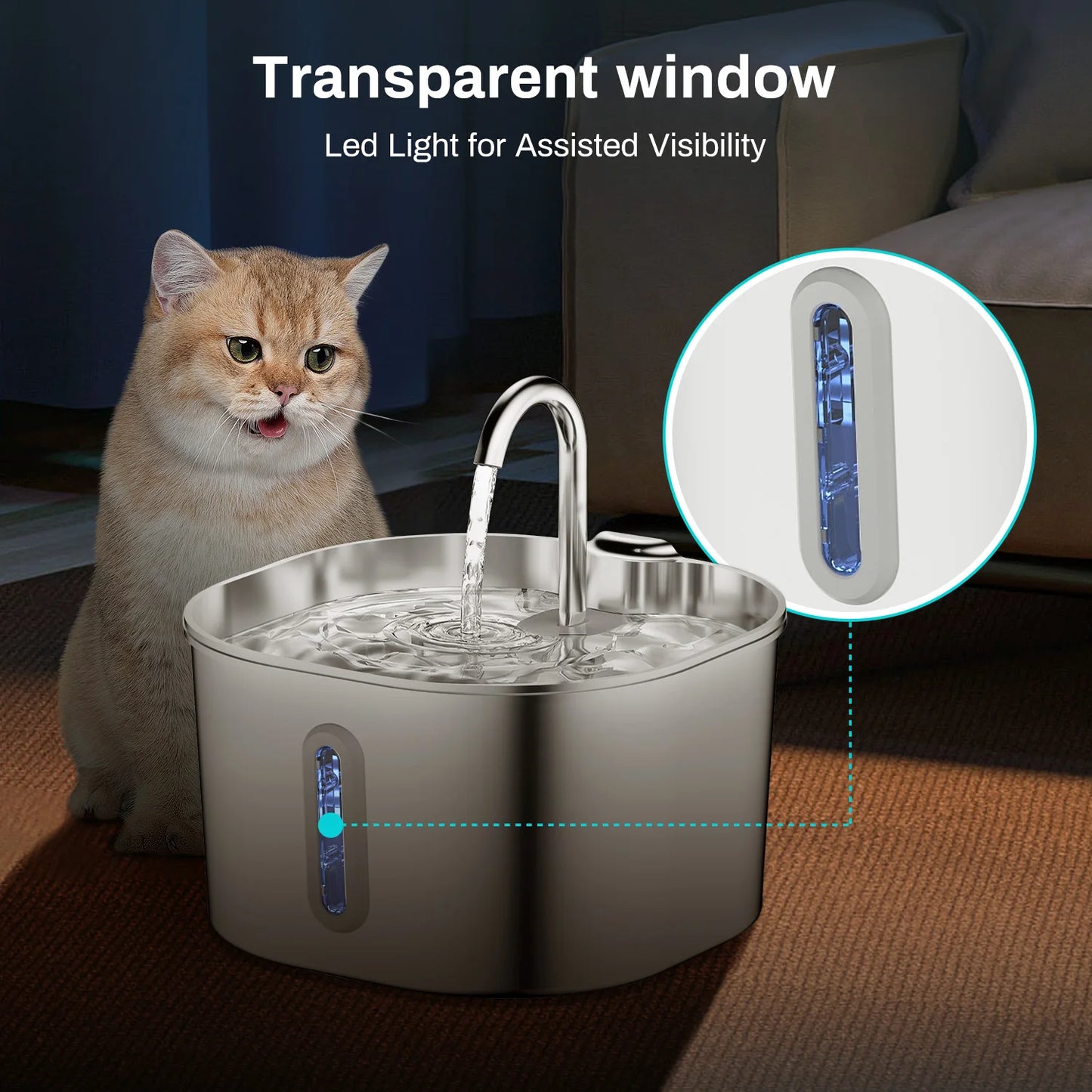 Fontaine à eau 2,2L en inox pour chat & chien – Ultra-silencieuse avec filtre