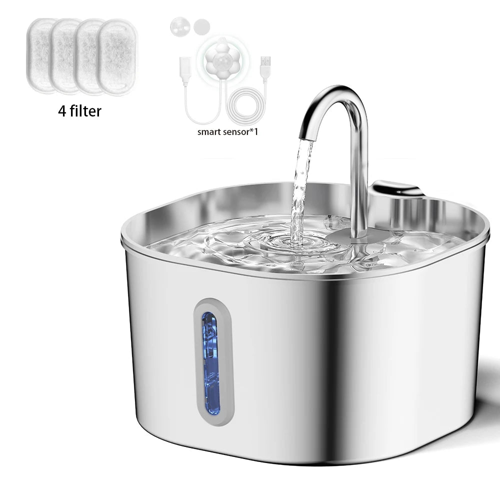 Fontaine à eau 2,2L en inox pour chat & chien – Ultra-silencieuse avec filtre