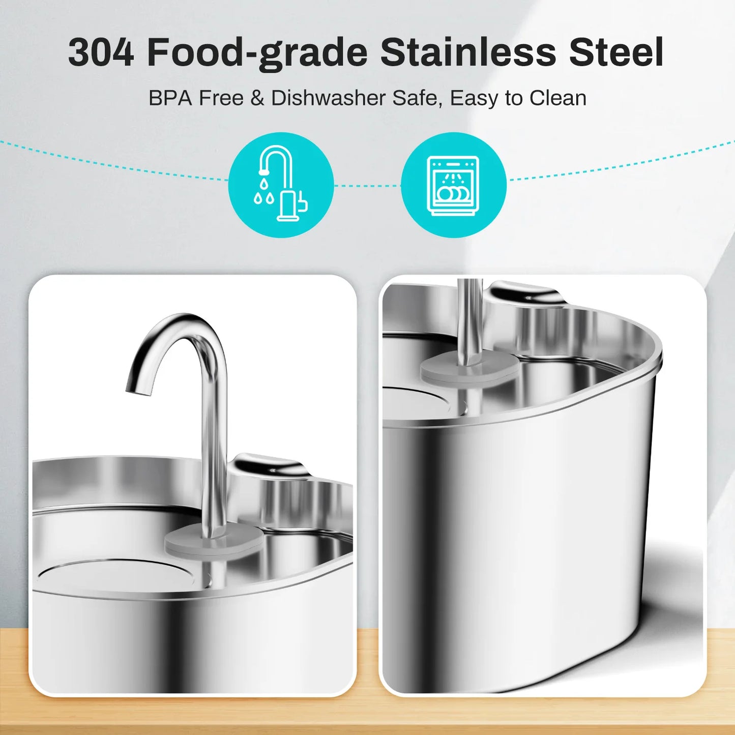 Fontaine à eau 2,2L en inox pour chat & chien – Ultra-silencieuse avec filtre