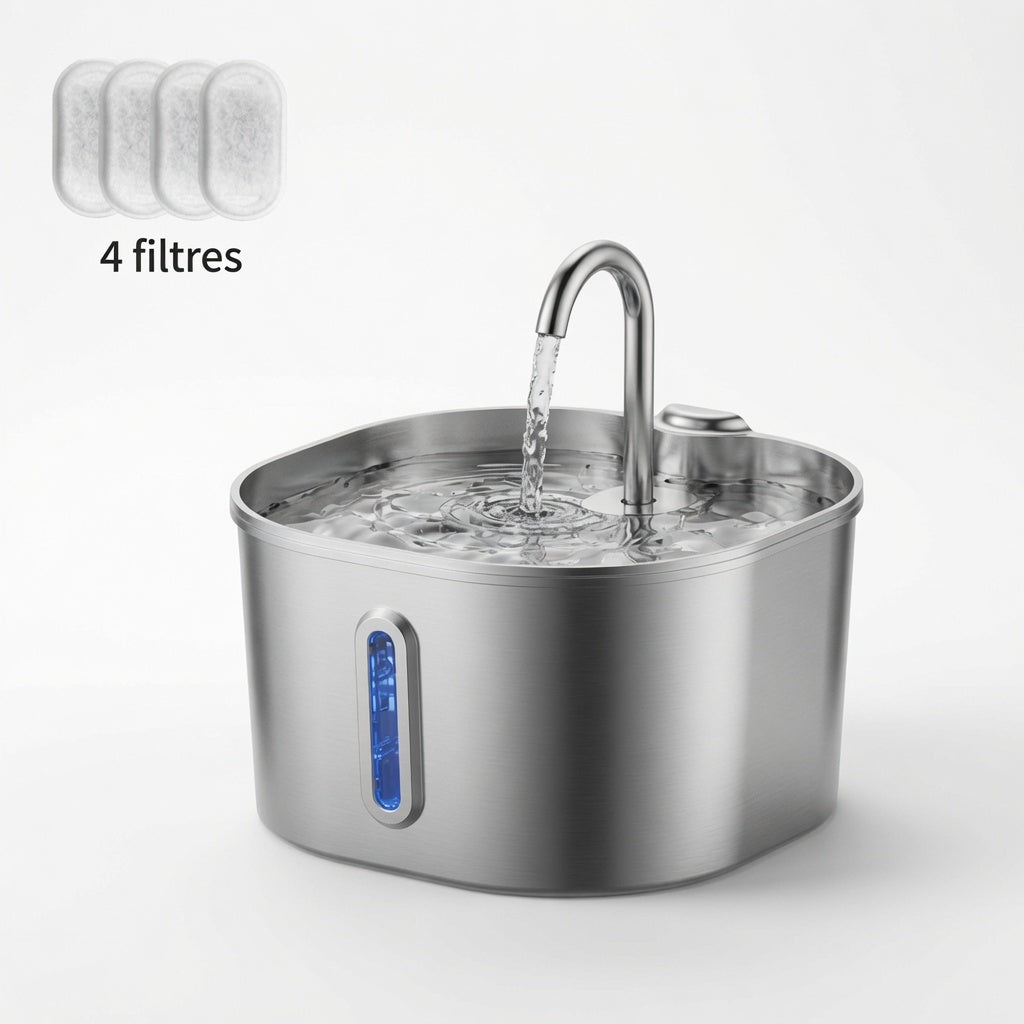 Fontaine à eau 2,2L en inox pour chat & chien – Ultra-silencieuse avec filtre